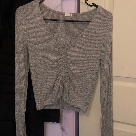 Garage Gray Ruched Long Sleeve Crop Top - Picture 1 of 8